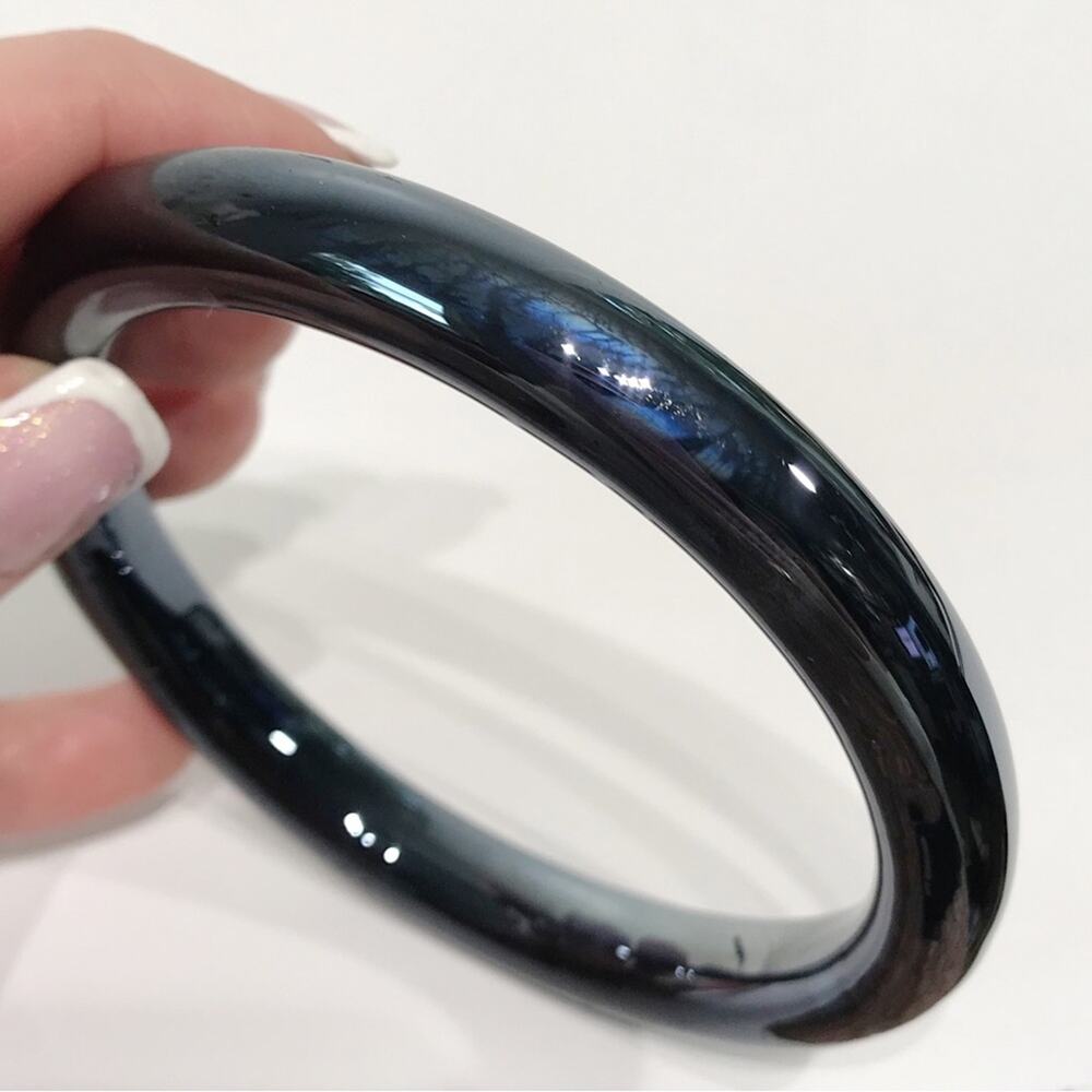 Vintage Oil Slick Black Blue Purple Art Glass Bangle Bracelet 8.5" Iridescent